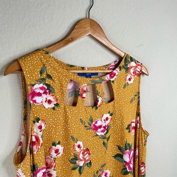 Apt. 9 Women's XL Floral Sleeveless Sundress Mustard Yellow Summer Dress - Picture 6 of 7